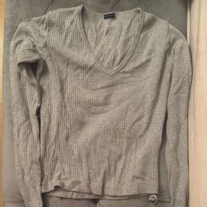 Brandy Melville Grey Ribbed V-Neck Top